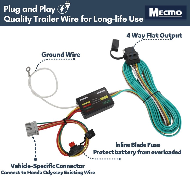 MECMO Trailer Wiring Harness for 2005-2010 Honda Odyssey 4-Way Flat