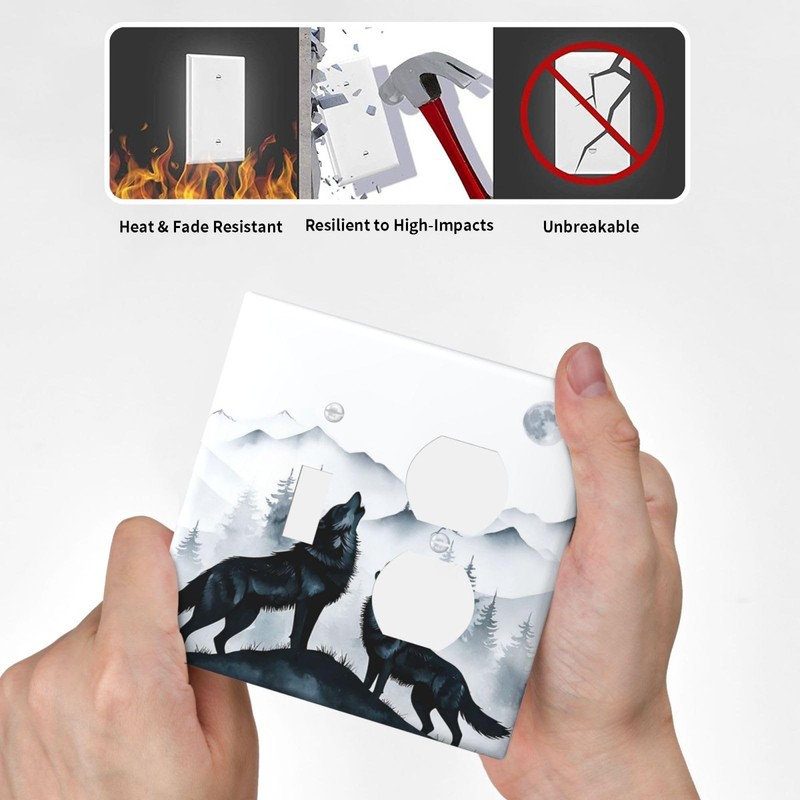 Spshian Light Switch Cover Plate Black White Ink Forest Wolf