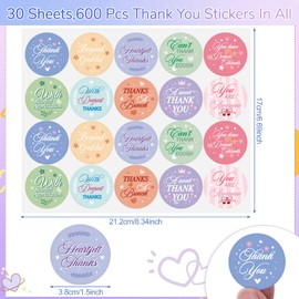 600Pcs Thank You Stickers,1.5 Inch Round Thanks Decals for Packaging & Envelope Seals for Small Business,Envelopes, Boxes, Gift Bags