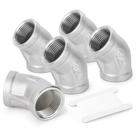 TAISHER 5PCS 304 Stainless Steel 45 Degree elbow,3/4 Inch NPT Female Pipe to 3/4 Inch NPT Female 304 Stainless Pipe Fitting