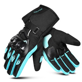 WESTWOOD FOX Waterproof Motorbike Gloves Thermal Winter Motorcycle Gloves Mens Women Biker Gloves Touchscreen Warm Velvet Lining Windproof Riding Gloves for BMX ATV, Mountain Skiing (Cyan, M)