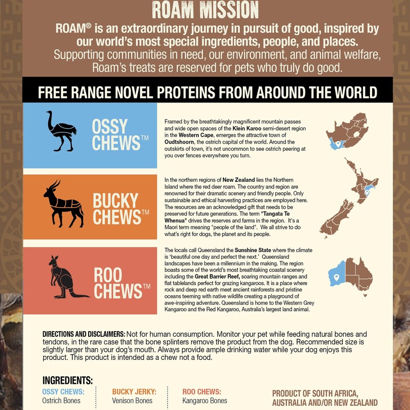ROAM Pet Treats Ostrich, Venison & Kangaroo Chews for Dogs,