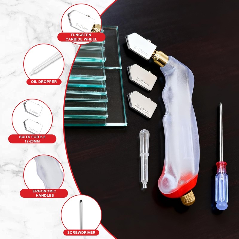 Alwalkee 13-Piece Glass Cutting Tool Kit, Oil Feed Cutter with