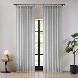 Hillcrest 120 Inches Light Gray Pinch Pleated Semi Sheer Curtains Linen Blend Light Filtering Window Curtain for Living Room Bedroom Pinch Pleat Back Tab Drapes with Hooks 2 Panels 40" W x 120" L