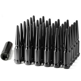 M14x1.5 Spike Lug Nuts, Set of 32 Black Spline Spiked Lug Nut with Key for Chevy Silverado 2500hd 3500hd GMC Sierra Yukon Dodge Ram 2500 3500 Ford F250 F350, 14x1.5 Acorn Solid Metal Truck LugNut