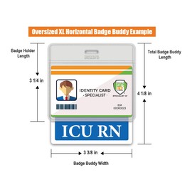 Oversized ICU RN Badge Buddy Horizontal - XL Badge Buddies Role I’D Backer Card for Nurses - 3 3/8 X 4 1/8 - Wear with Existing I’D Holder - USA Printed by Specialist ID (Blue)