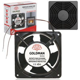 GOLDMAN SERVICE Axial fan for high temperatures with protective grille and filter for fireplace inserts, quiet with powerful metal blades, dimensions: 120 x 120 x 38 mm (23 W)