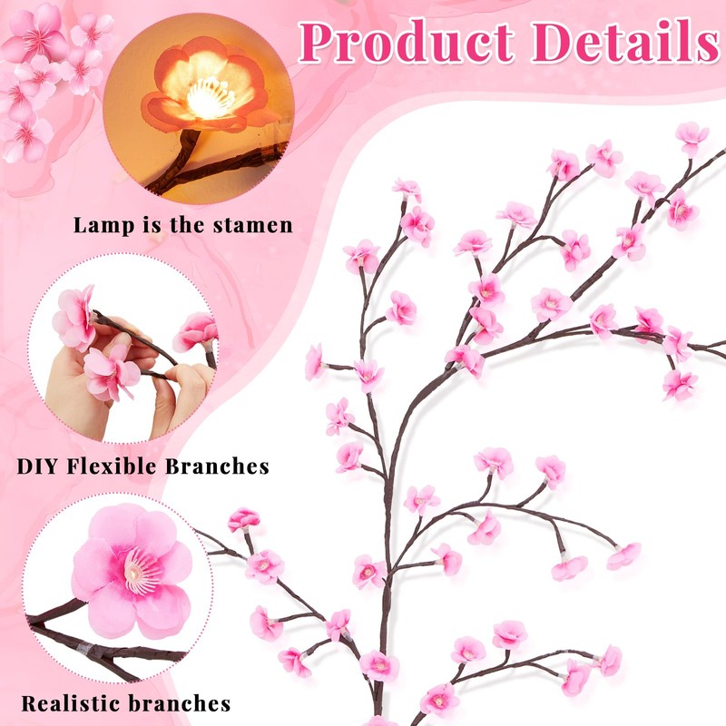 Glooglitter 2 Pcs Cherry Blossom LED Tree Branch Lights for