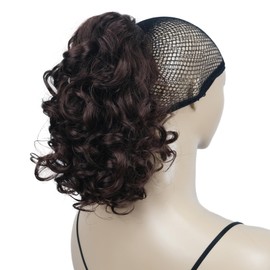 Lydell 12" Curly Wavy Ponytail Hairpiece Styled Clip In Claw Synthetic Hair Extension (33 Dark Auburn)