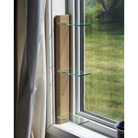 Daniel's Plants 3 Tiered Window Sill Plant Shelf (Real Wood & Glass) | Renter Friendly Window Shelves | Removable Indoor Plant Stand with Hook-and-Loop | Easy Setup | Solid Wood (Prairie Sand)