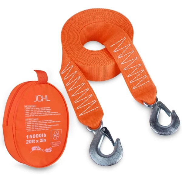 Branded Tow Strap Heavy Duty with Hooks 2”X20’ 15,000LB Recovery