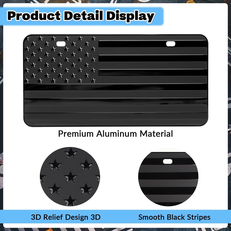 American Flag License Plate Frame, 6" x 12" Aluminum Metal