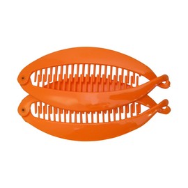 Set of Two Orange 5 Inch Banana Clip Hair Clincher Rounded Edges Hair Comb