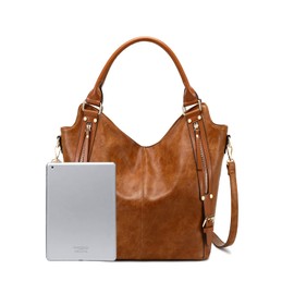 Women Tote Bag Handbags PU Leather Fashion Hobo Shoulder Bags with Adjustable Shoulder Strap (M, Light brown)