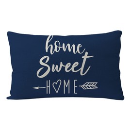 7COLORROOM Farmhouse Pillow Covers Blue Home Sweet Home Quotes Rectangular/Waist Cushion Cover Farmhouse Decor Housewarming Gifts Pillowcases for New Home 12“ x 20” ( Blue)