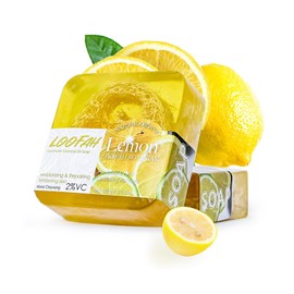 Shefave Zitrone Seif Naturseife mit Luffa Schwamm, Natürlich Biologisch Feste Seife Stück, Lemon Bar Soap, Handgemacht Seifen für für Gesicht und Körper Baden Duschen Wasche, Handseife, 100g