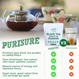 Purisure Instant Black Tea Powder, 125g, 100% Pure Unsweetened Black Tea Powder Dissolves Instantly, Convenient Naturally Caffeinated Black Tea, Delicious Hot or Cold, 125 servings