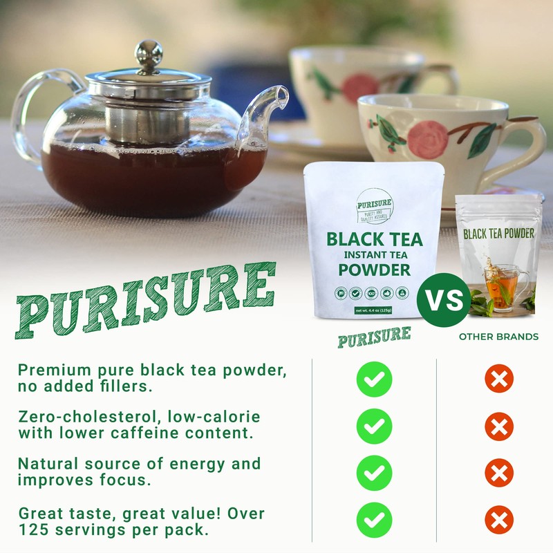 Purisure Instant Black Tea Powder, 125g, 100% Pure Unsweetened Black