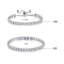 HinDaLi 2 Piece Tennis Bracelet Silver Diamond Bracelet Women's Bracelet Zirconia Silver Glitter Bracelet Silver Women's Tennis Bracelets for Women Girls Crystal Bracelet Women's Silver Bracelets Set,