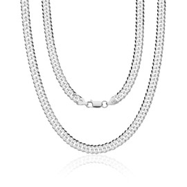 Aka Gioielli® - 925 Sterling Silver Double Curb Chain 6 mm - Men's Silver Chain Length: 50 60 70 cm, Sterling Silver, No Gemstone