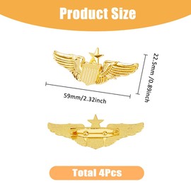 SUPERFINDINGS 4Pcs Wings Pin Gold Wing Pilot Badge Pilot Costume Lapel Pin Alloy Brooch Air Force Wing Pin Pilot Wing Pin Metal Aviator Wings Pin for Hat Shirt Uniform Pilot Costume, 22.5x59x2mm,