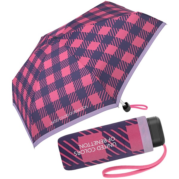 Benetton Pocket Umbrella Ultra Mini Flat Dots, Checks Pink
