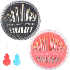Eketirry 60pcs Premium Hand Sewing Needles，2 Pack 30-Count Assorted Needles for Sewing Repair, 6 Different Sizes Sewing Needles with 2 Threaders (Pink& Black,1)