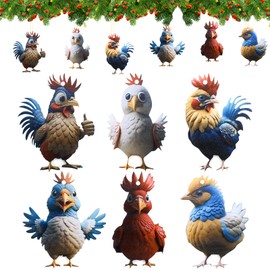 Gukasxi Pack of 6 Christmas Tree Decorations Chicken, 2D Acrylic Chicken Christmas Pendant, Cartoon Rooster, Decorative Ornaments, Christmas Tree Pendants, Christmas Tree Decorations