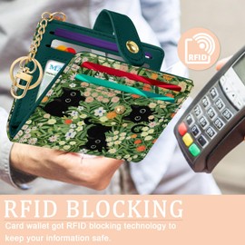 Jogjam Jogjam Black Cat Floral Rfid Women Wallet, Small Slim Thin Credit Card Wallet, PU Leather Bifold Cash Zipper Coin Pocket ID Window for Female Ladies Teen Girls Girly