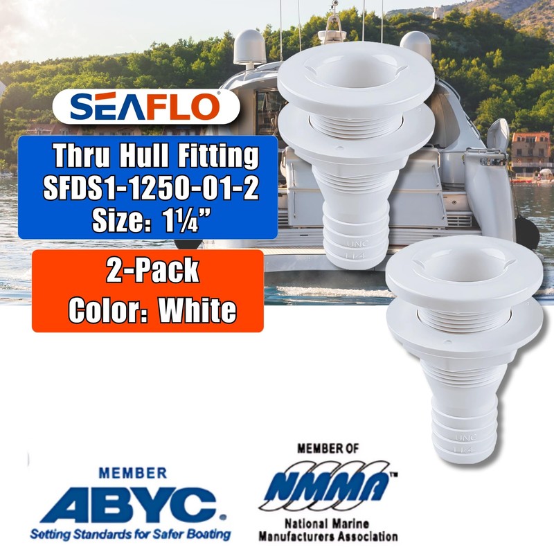 SEAFLO 1¼” Thru Hull Fitting Marine Boat, Polypropylene, Plastic Drain