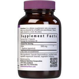 BlueBonnet Bluebonnet Nutrition Rutin 500mg (Sophora Japonica) Antioxidant Bioflavonoid for Vascular Support* Vegan, Gluten-Free, Soy-Free - Plant-Based Rutin Supplement - 50 Vegetable Capsules