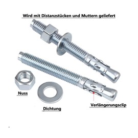 Caiyloxn Pack of 12 Heavy Duty Dowels M8 x 8 cm Bolt Anchors Galvanised Concrete Anchor Heavy Duty Anchor Wedge Anchor Bolt Includes Nut and Washer