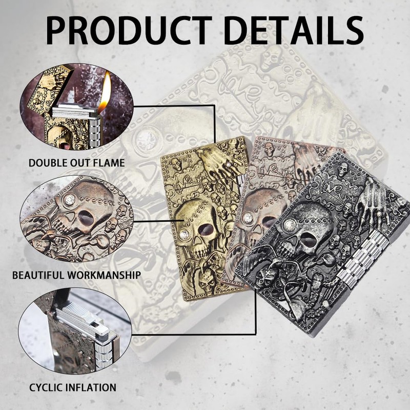 Cool Engraved Skull Lighter - Creative Grinding Wheel Butane Lighter,