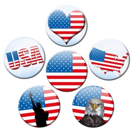 Fridge Magnets USA Flag Decorative Gift Set of 6 Magnets Country Flags America Funny for Travel Lovers Strong Large 50 mm Round Colourful