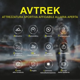 AVTREK Multitasking IT-AK2106 Sports Watch Hiking Boussole Altimeter Barometer Thermometer Pedometer World Clocks Stopwatch Waterproof 50 Metres (Green)