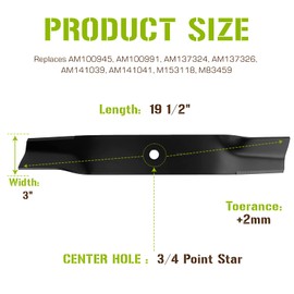 PetMigo Mower Blade Set Replaces AM100945 Fits for John Deere 38" Deck 240 GT242 LT150 AM137324 AM141039 M153118 M84472 AM100991 1338GS, 1538H