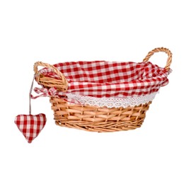 Premier Housewares Round Picnic Blanket Basket Hamper Handles Picnic Basket Washable Gingham Lining Red Hamper Baskets for Gifts Bread Basket,H12 x W23 x D23cm