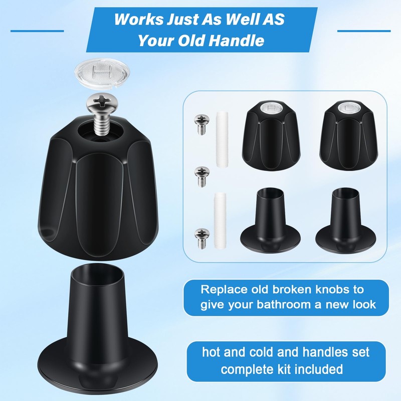 Metal Matte Black Shower Knob 2 Piece Replacement, Compatible with