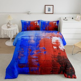 Feelyou Tie Dye Down Comforter, Girls Boho Psychedelic Blue Red Comforter Set Full Size, Bohemian Gypsy Watercolor Duvet Insert for Kids Boys Teens,Morden Abstract Art Quilted Duvet Room Decor