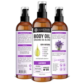 pureSCRUBS Ultra Moisturizing Lavender Body Oil Spray for Dry Skin, Massage, Cuticles & More, Organic Blend of Jojoba, Argan, Coconut, Sweet Almond & Avocado Oils Enriched with Vitamin E, Lg 4oz