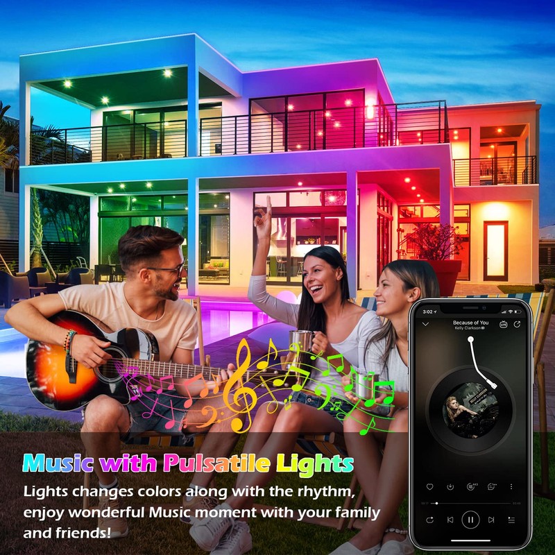 FBZ 100Ft Outdoor Waterproof LED Strip Lights,Music Sync RGB IP65