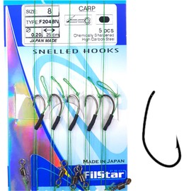 PRO FILSTAR Fishing Hook Set with Leader & Swivel 5 Pieces, N8, Braided Line 25 cm, Diameter 0.25 mm - Fishing Carp Accessories - Fishing Hook - Boilies & Pellet Hooks - Sport Set - Fishing Rig -