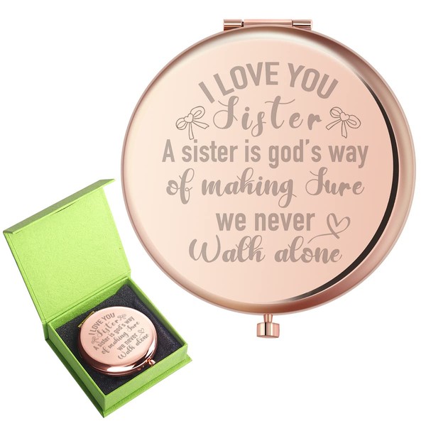 z-crange Gifts for Sister,A Sister is God's Way of Making Sure We Never Walk Alone Rose Gold Compact Mirror for Niece,Unique Graduate Birthday Gifts for Sister from Sister Brother
