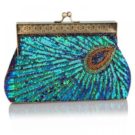 KALINNU - Bolso de noche con abalorio de lentejuelas para mujer, estilo clásico de pavo real, para boda, fiesta, bolso de mano para mujer, Azul eléctrico, Una talla, Bolso de noche para mujer