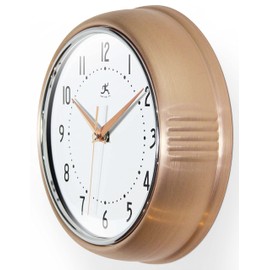 Infinity Instruments LTD. Retro 9 inch Silent Sweep Non-Ticking Mid Century Modern Kitchen Diner Wall Clock Quartz Movement Retro Wall Clock Decorative (Copper)…