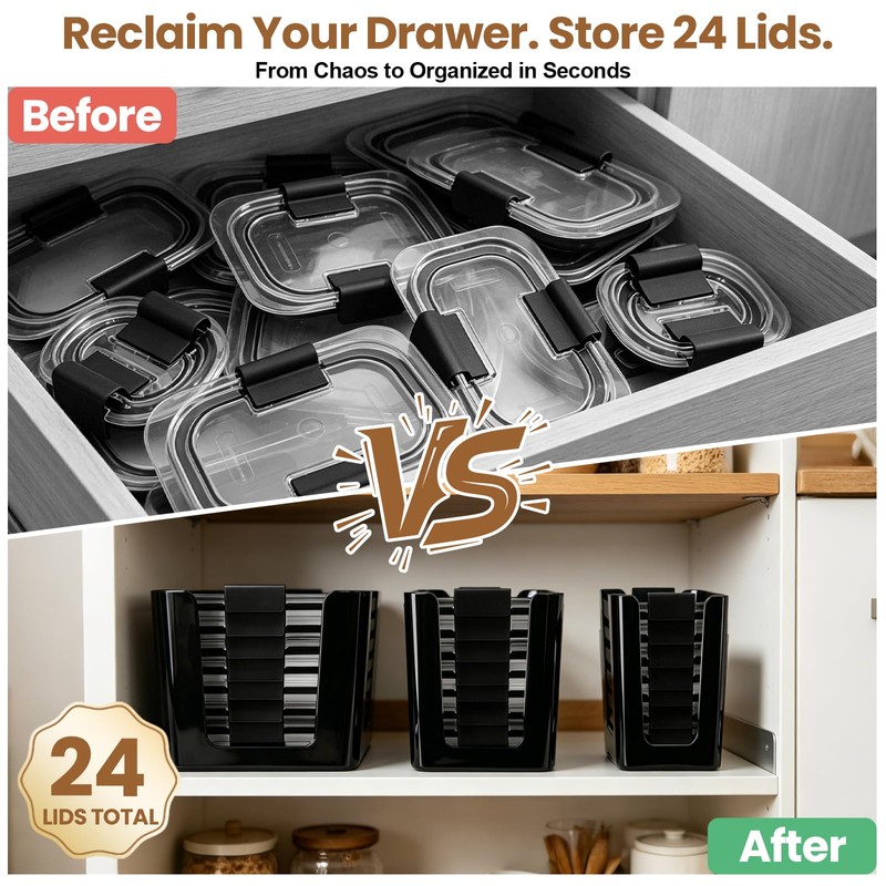3Pcs Stackable Lids Organizer Compatible with Rubbermaid Brilliance Lids for