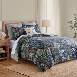 Levtex Home - English Forest Navy Duvet Cover Set - Twin Duvet Cover (68 x 88in.) + One Standard Pillow Case (20 x 26in.) - Leaves - Navy, Green, Teal, Blue, Cream - Rayon/Cotton