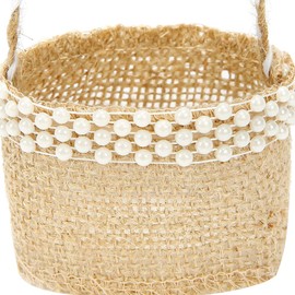 Happyyyami 4 Pcs Vintage Jute Flower Basket Wedding Lace Bow Lace Bowknot Wedding Bridal Wedding Decoration