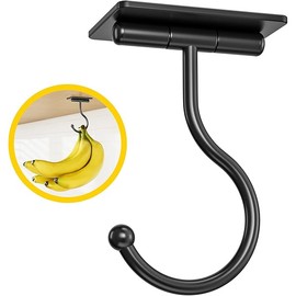 Under Cabinet Banana Hook Adhesive - Sticky Banana Hanger Under Counter, Sturdy Metal Banana Holder for Hanging Bananas or Kitchen Utensil, Banana Saver, Keeps Bananas Fresh, Black