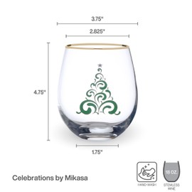 Celebrations by Mikasa Holiday Tree Snowman Stemless Wine, Set of 2, 18 Ounce